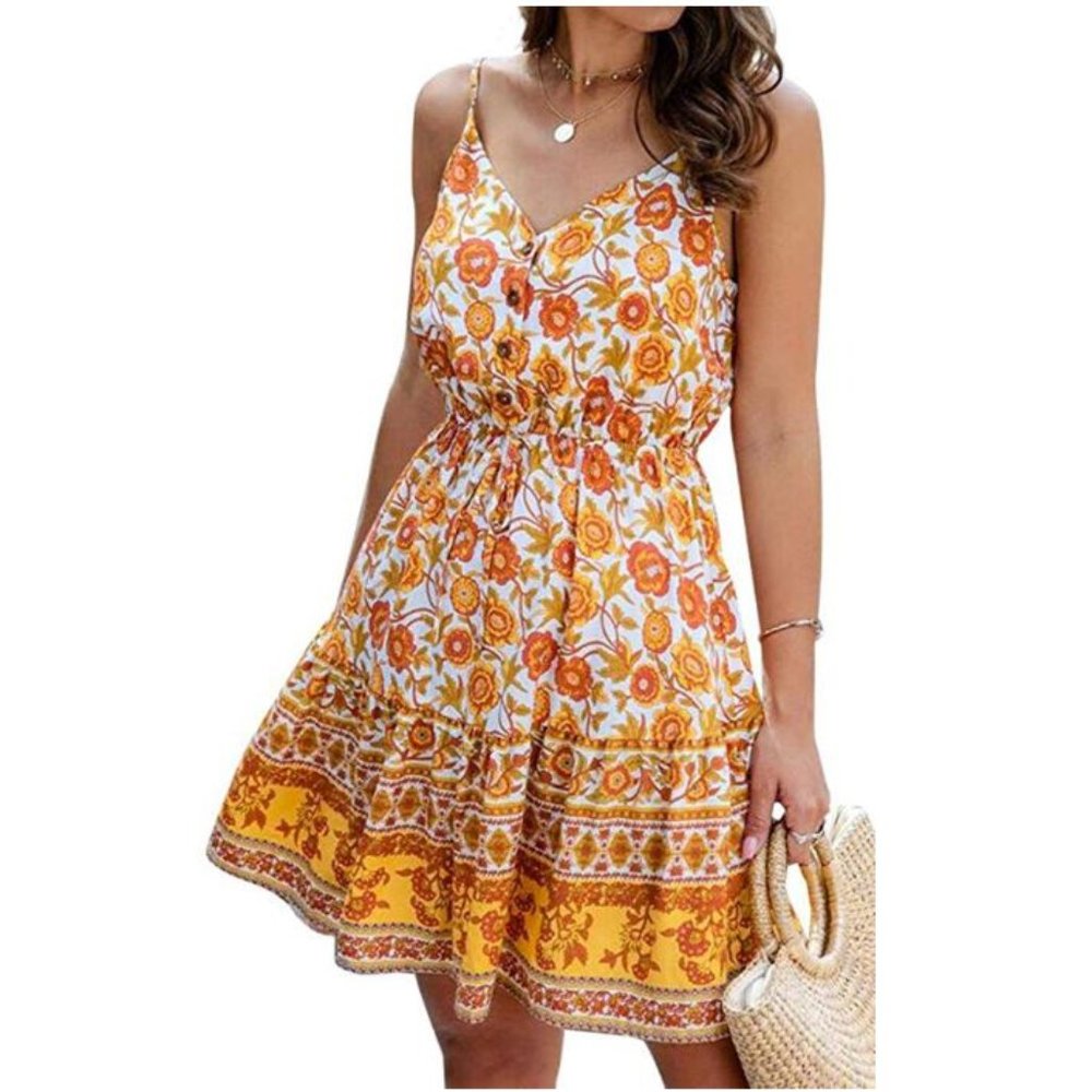 Women's V-Neck Sphaghetti Strap Beach Mini Dress